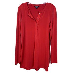 Lauren Ralph Lauren Womens L Popover Blouse Tunic Red Long Sleeve Work Office